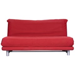 Ligne Roset Multy Fabric Sofa-Bed Red Two-Seat Couch Sleep Function