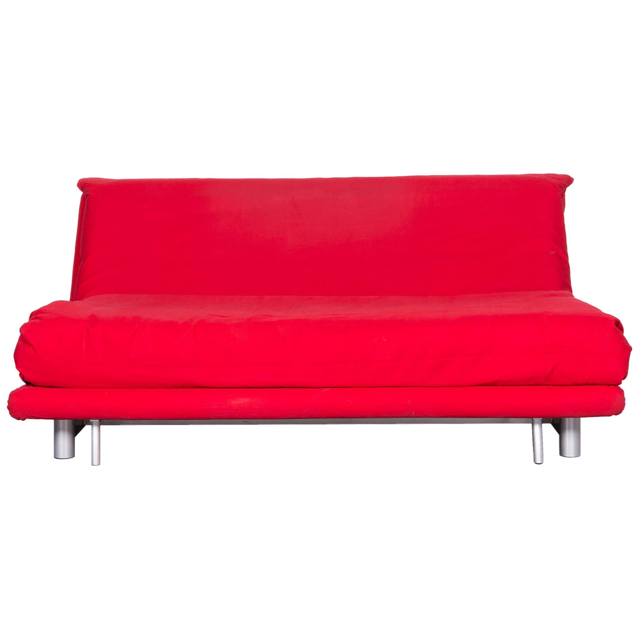 Ligne Roset Multy Fabric Sofa Bed Red Two-Seat Couch Sleep Function For Sale