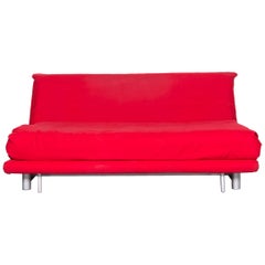 Ligne Roset Multy Fabric Sofa Bed Red Two-Seat Couch Sleep Function