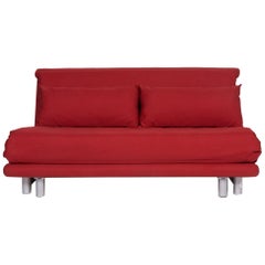Ligne Roset Multy Fabric Sofa Bed Red Two-Seat Sofa Sleep Function Couch