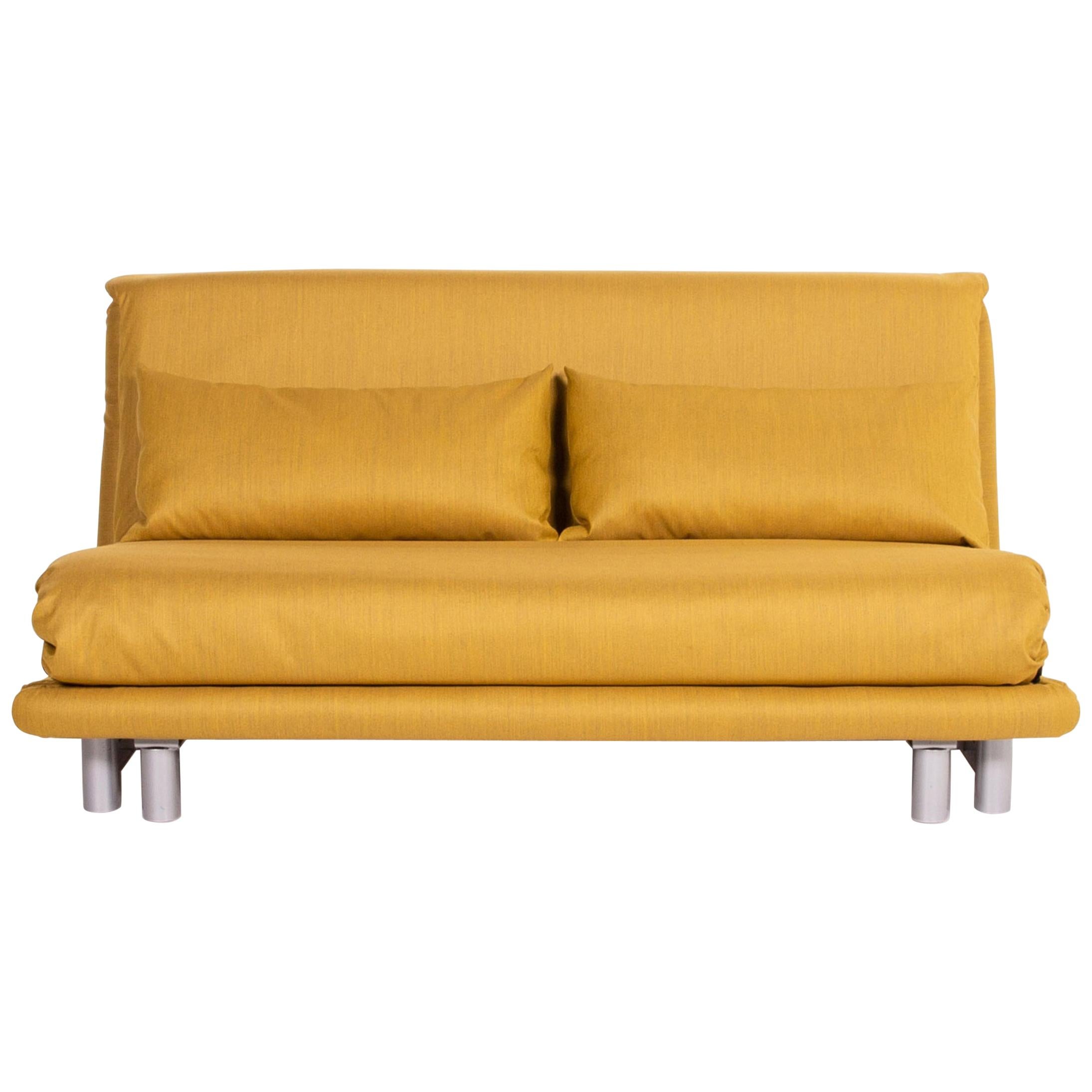 Ligne Roset Multy Fabric Sofa Bed Yellow Two-Seat Sofa Sleep Function Couch
