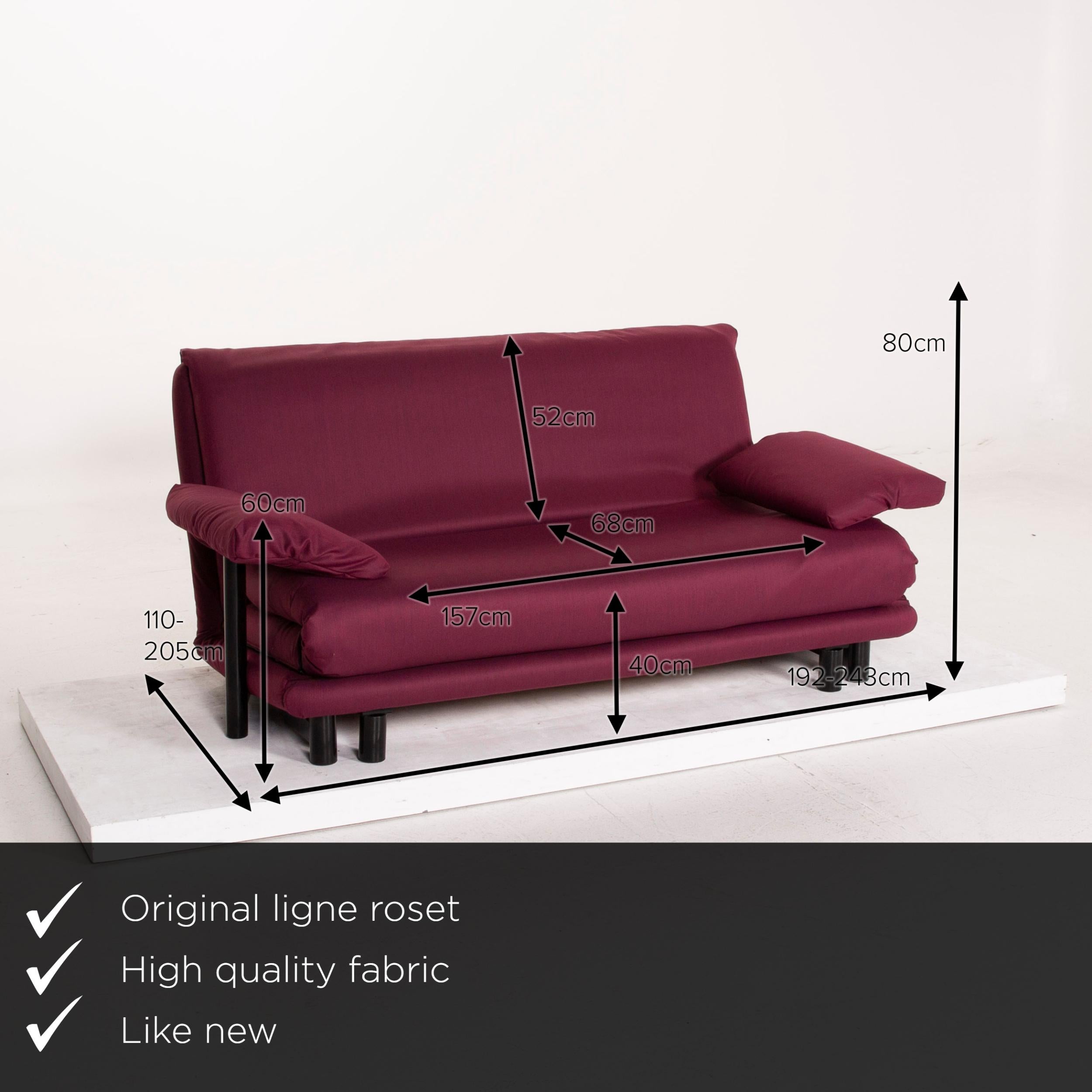 We present to you a Ligne Roset Multy fabric sofa purple three-seat sleeping function.

 

 Product measurements in centimetres:
 

 depth: 110
 width: 192
 height: 80
 seat height: 40
 rest height: 60
 seat depth: 68
 seat width: 157

