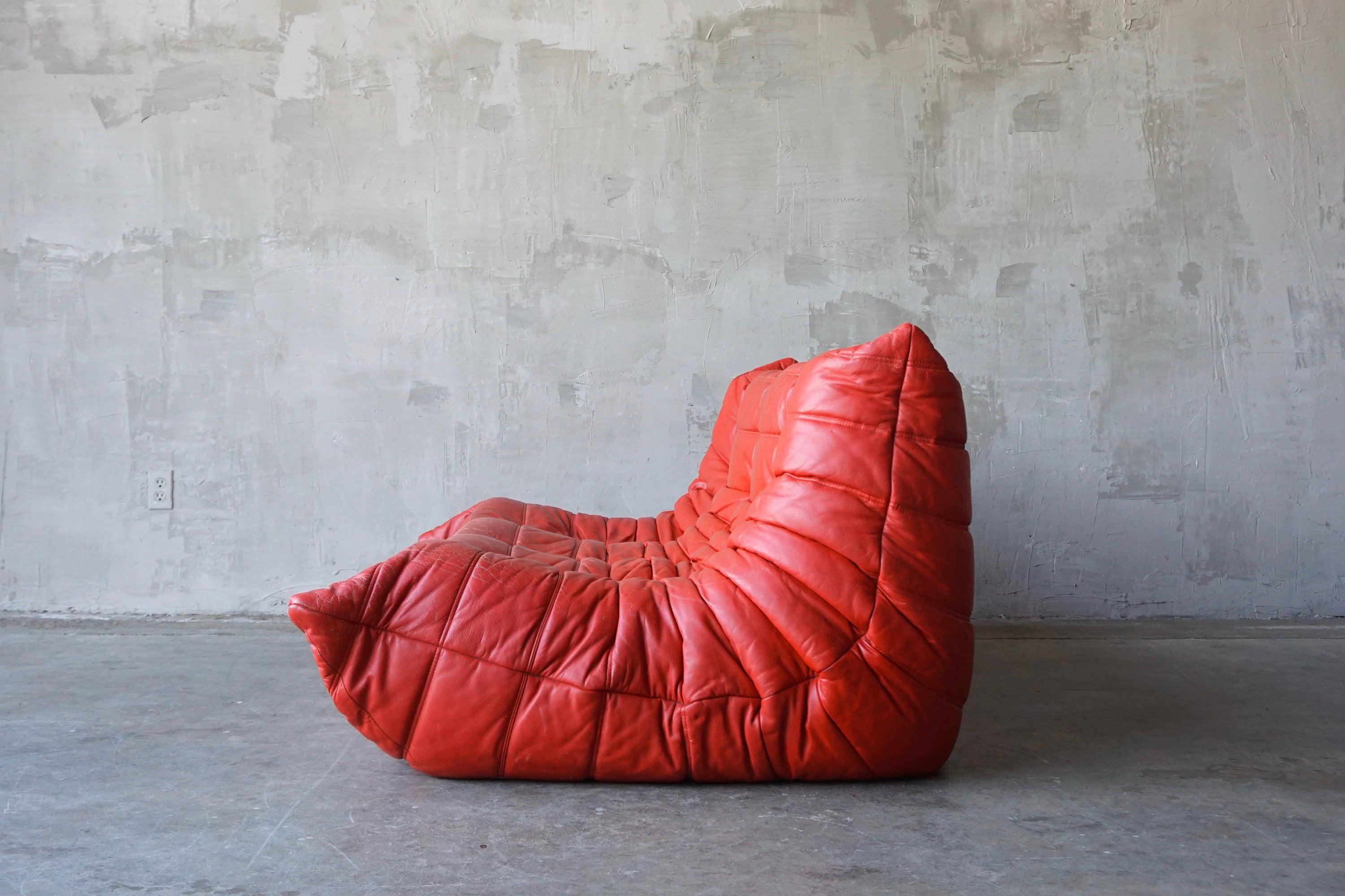 Mid-Century Modern Ligne Roset Original Leather 'Togo' Sofa