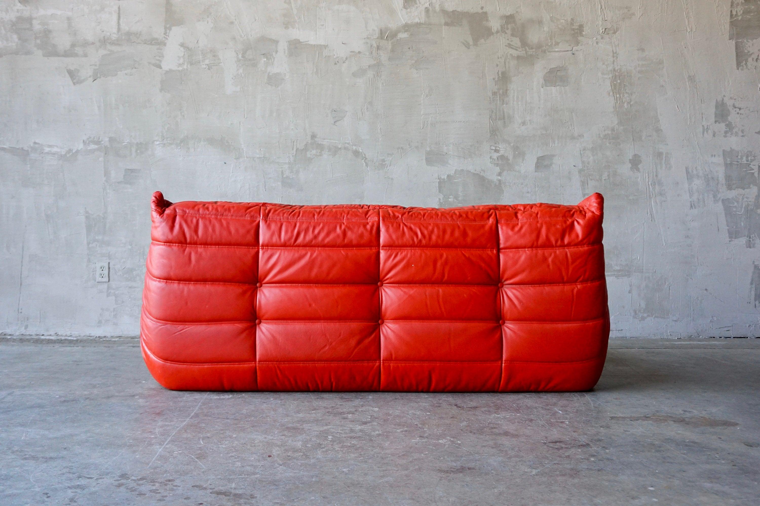 French Ligne Roset Original Leather 'Togo' Sofa