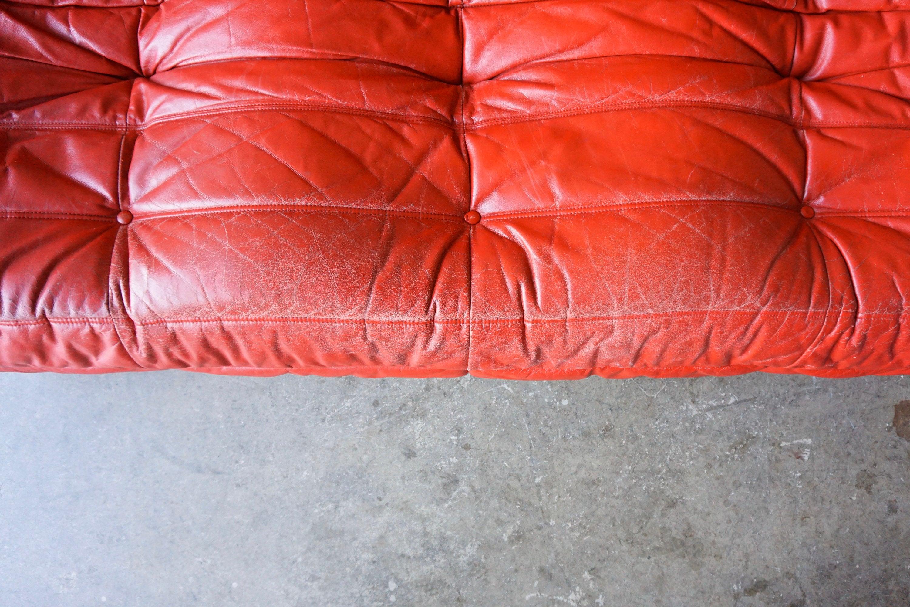 Ligne Roset Original Leather 'Togo' Sofa In Fair Condition In Merced, CA