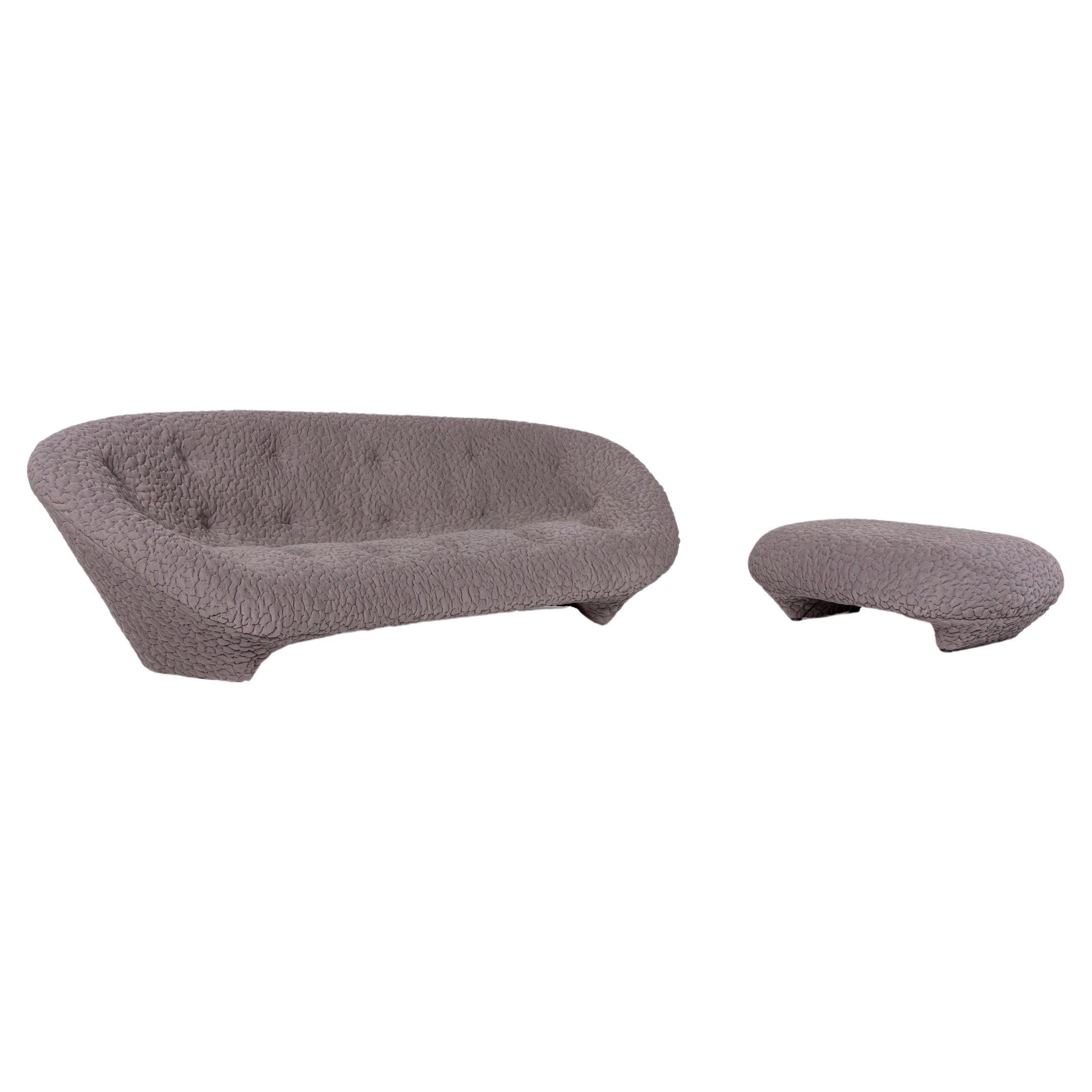 Ligne Roset Ploum Fabric Sofa Set Gray 1x Three-Seater 1x Stool For Sale