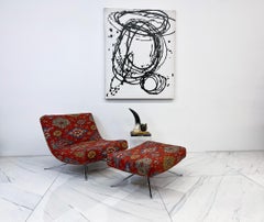 Ligne Roset Pop Chair and Ottoman in Vintage Ralph Lauren Ibiza Fabric