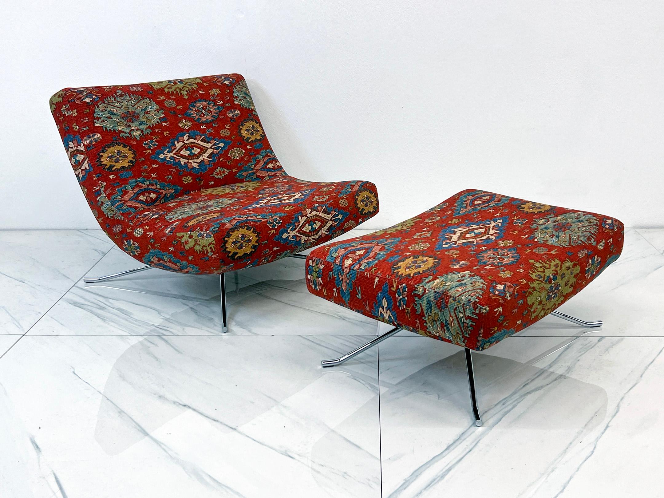 Modern Ligne Roset Pop Chair and Ottoman in Vintage Ralph Lauren Ibiza Fabric