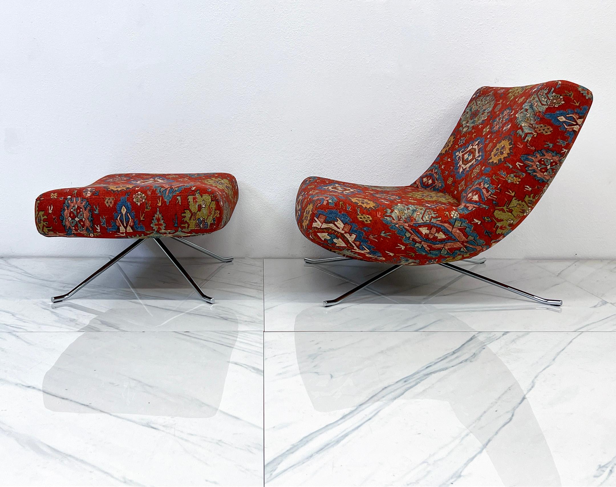 Contemporary Ligne Roset Pop Chair and Ottoman in Vintage Ralph Lauren Ibiza Fabric
