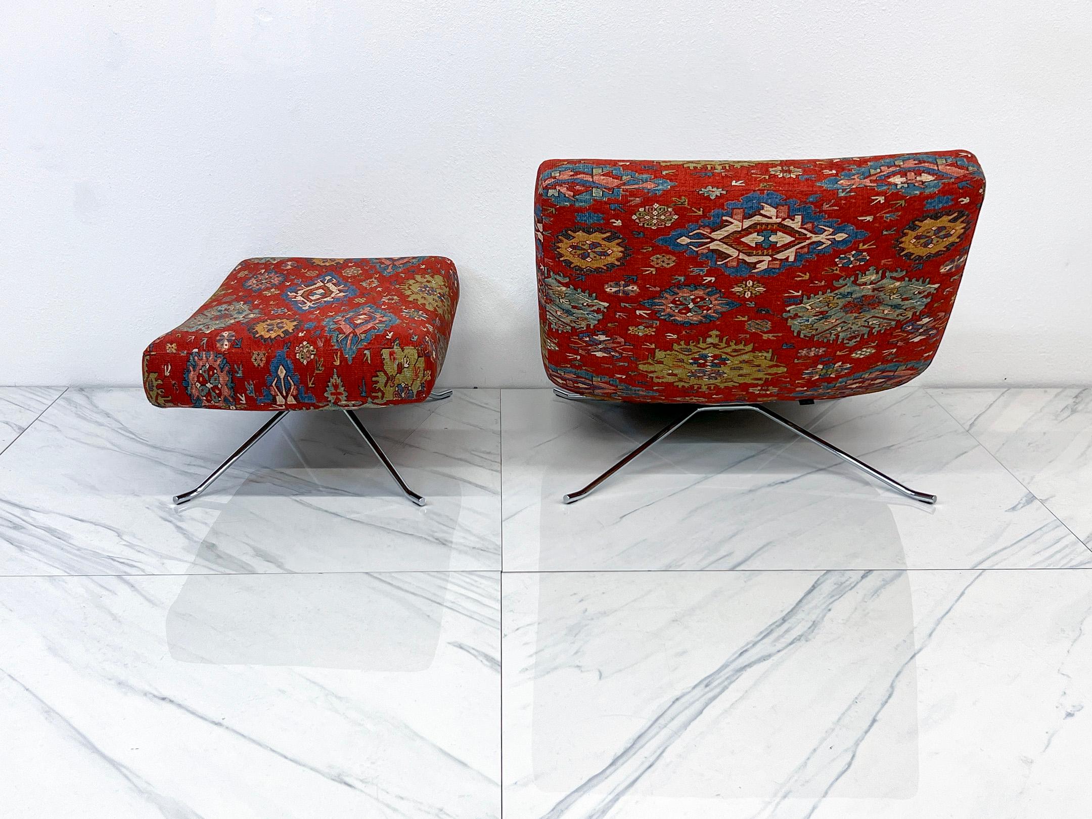 Ligne Roset Pop Chair and Ottoman in Vintage Ralph Lauren Ibiza Fabric 1