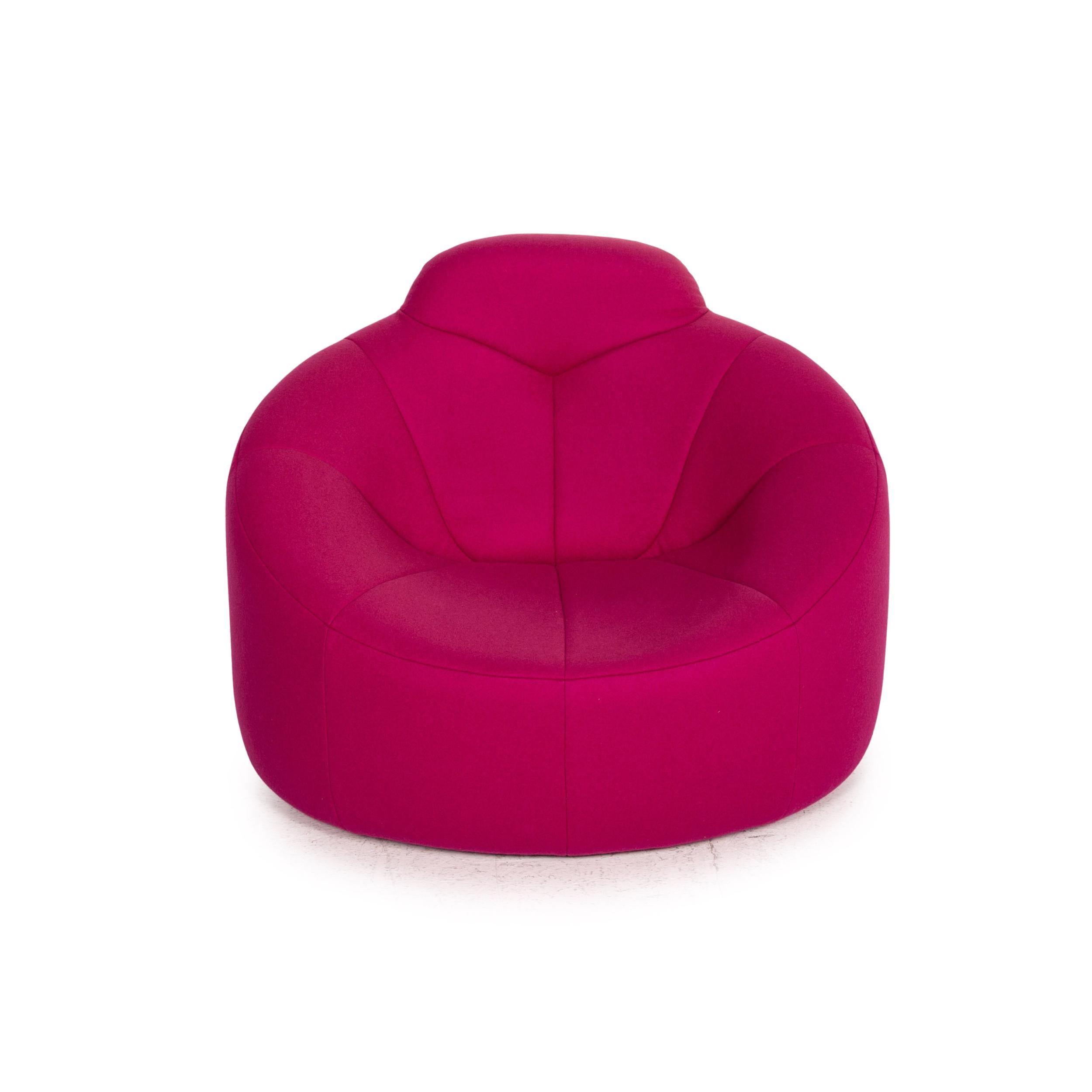 Ligne Roset Pumpkin Fabric Armchair Including Footstool Pink 3