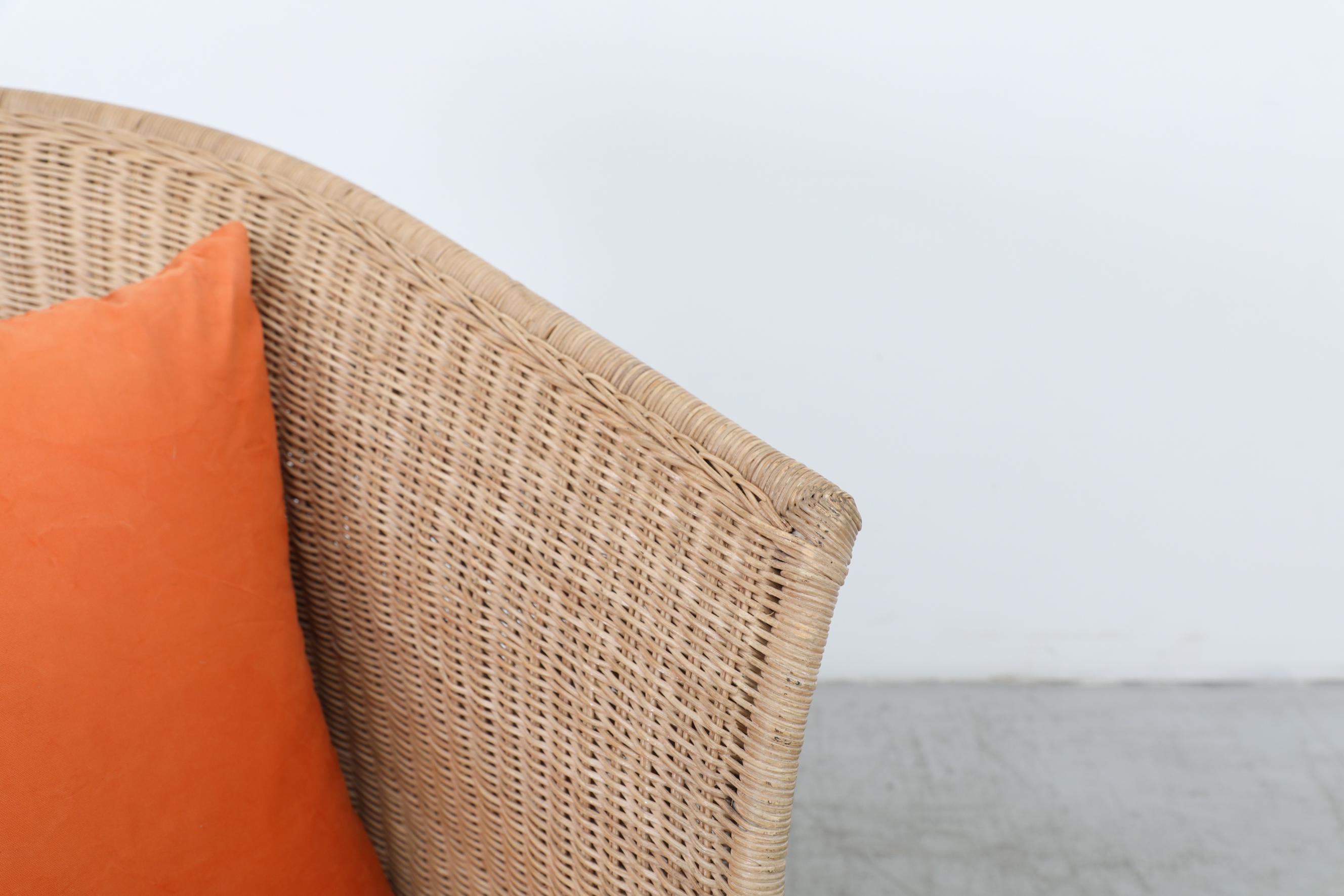Ligne Roset Organic Shaped Rattan Lounge Chair w/ Orange Cushions & Metal Feet For Sale 4