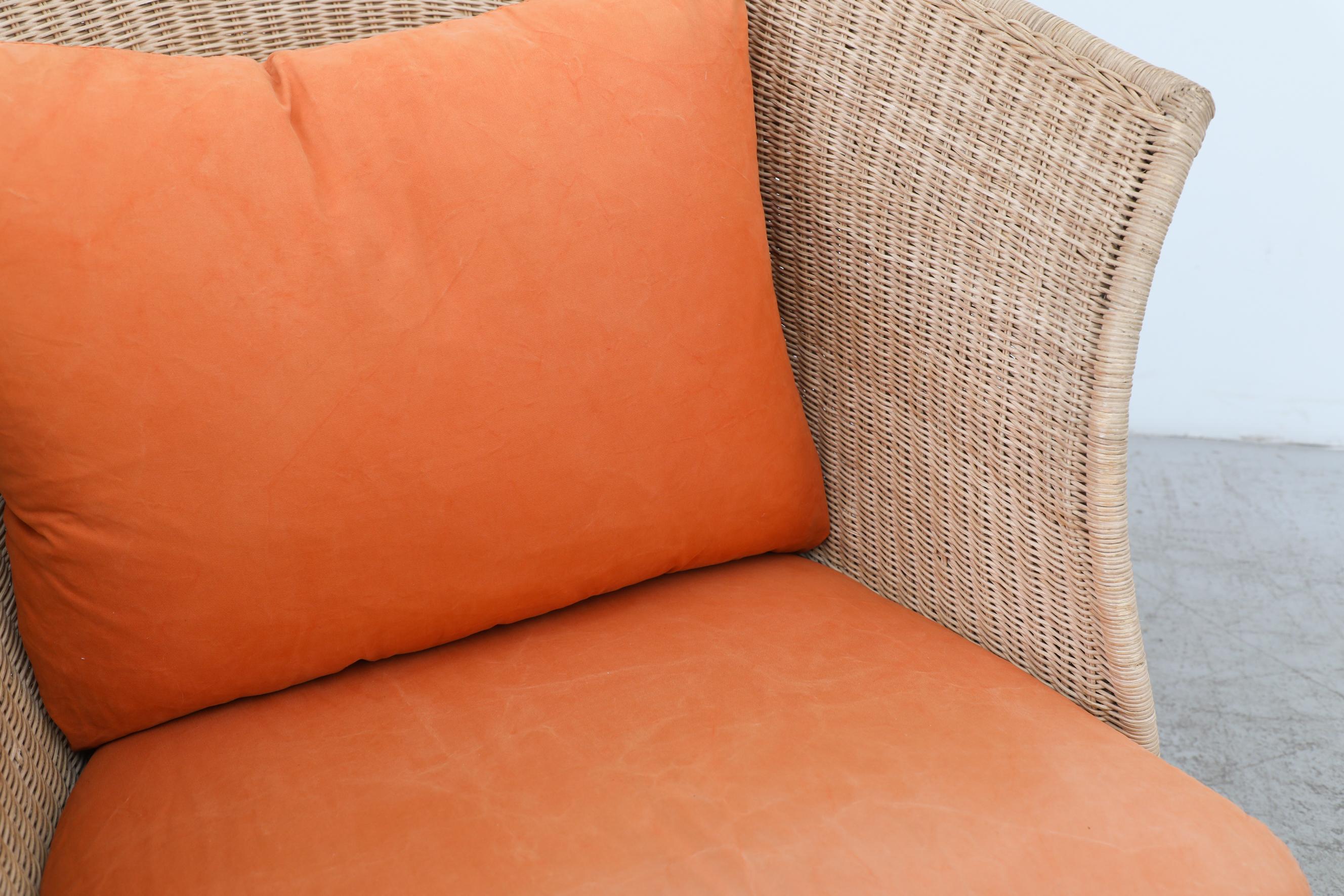 Ligne Roset Organic Shaped Rattan Lounge Chair w/ Orange Cushions & Metal Feet For Sale 5