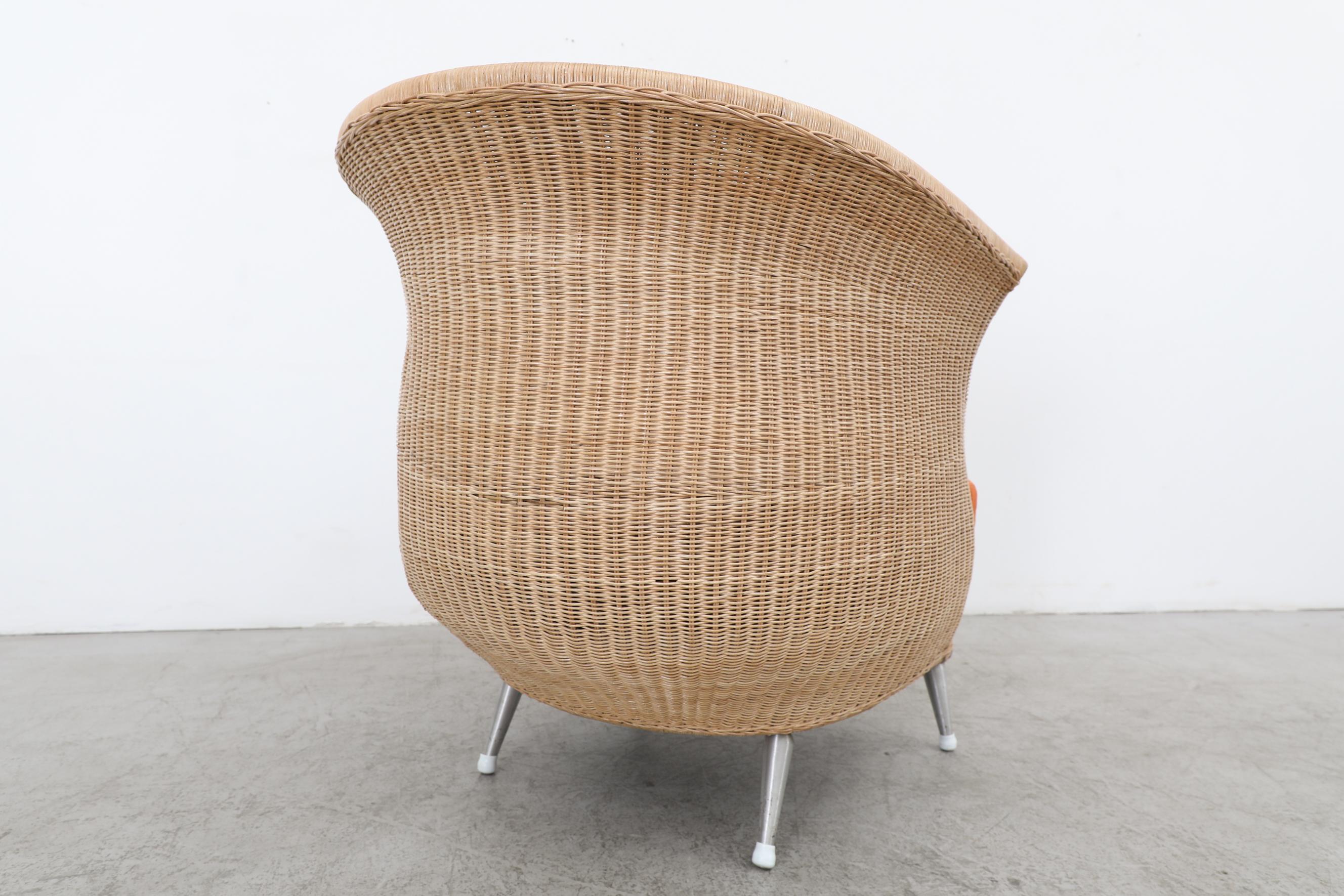 Ligne Roset Organic Shaped Rattan Lounge Chair w/ Orange Cushions & Metal Feet For Sale 11
