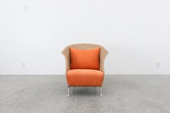 Ligne Roset Organic Shaped Rattan Lounge Chair w/ Orange Cushions & Metal Feet