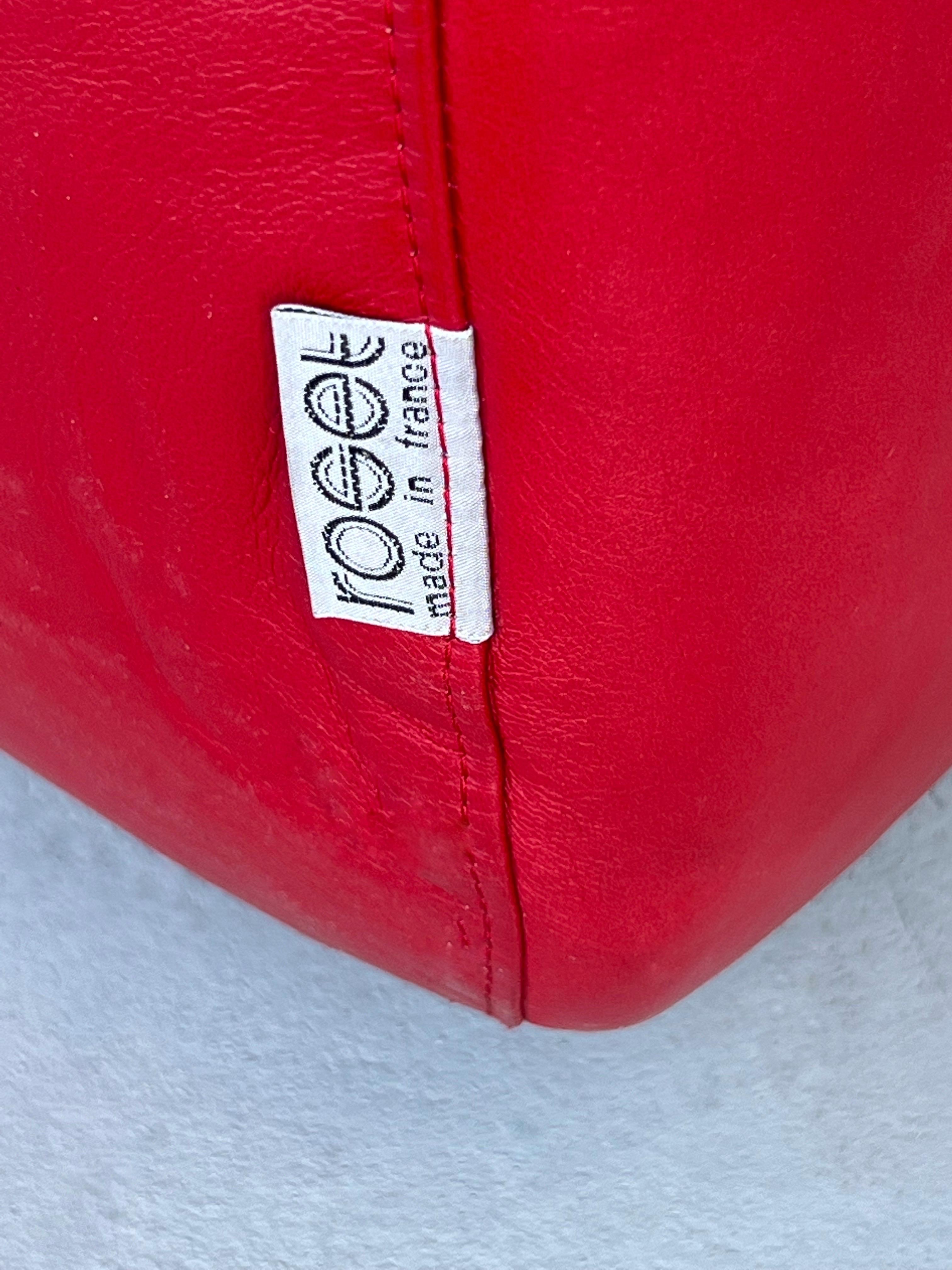 Ligne Roset Red Leather Flou Flou Sofa and Ottoman by D’Urbino De Pas Lomazzi 2
