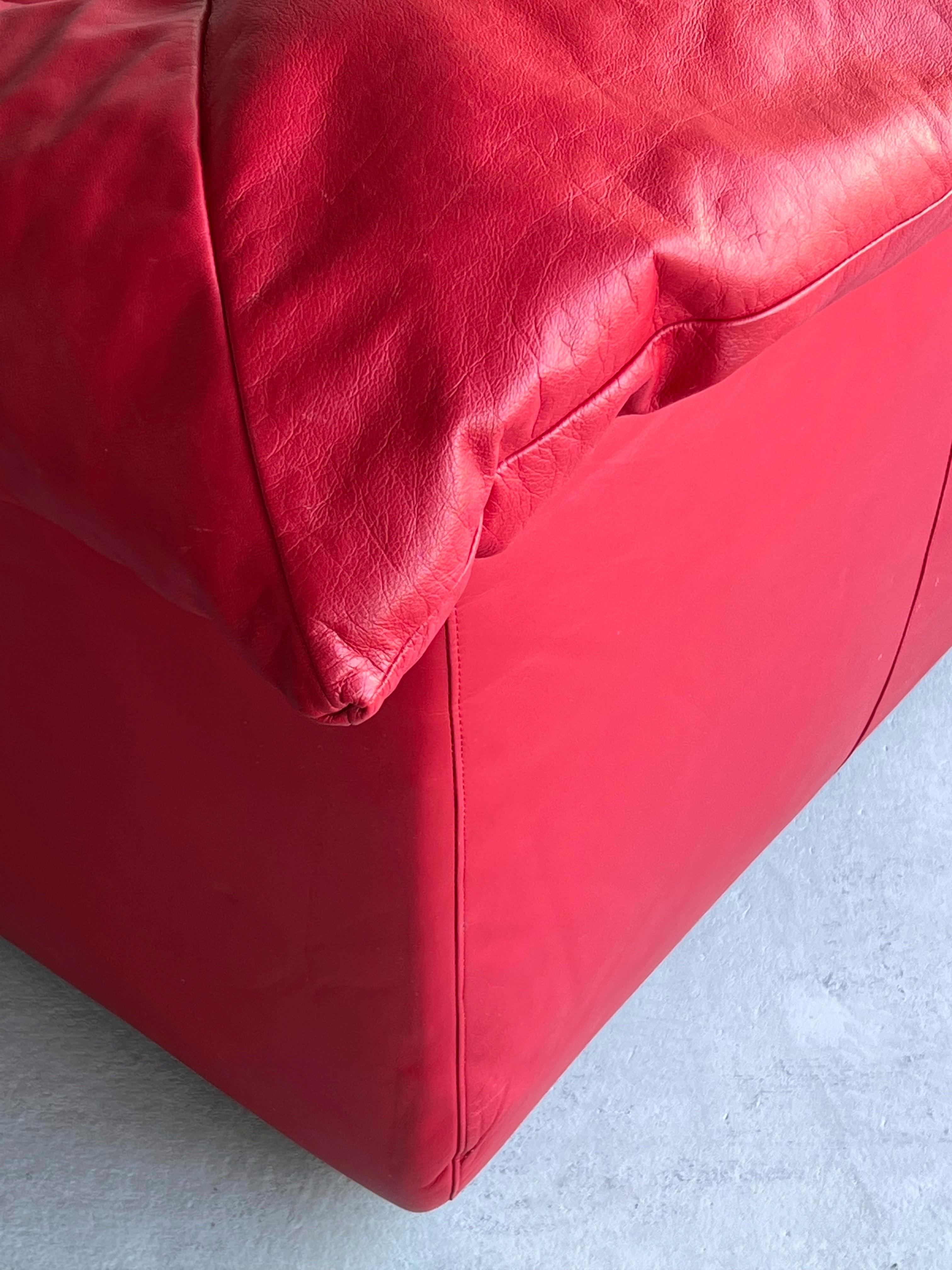 Ligne Roset Red Leather Flou Flou Sofa and Ottoman by D’Urbino De Pas Lomazzi 4