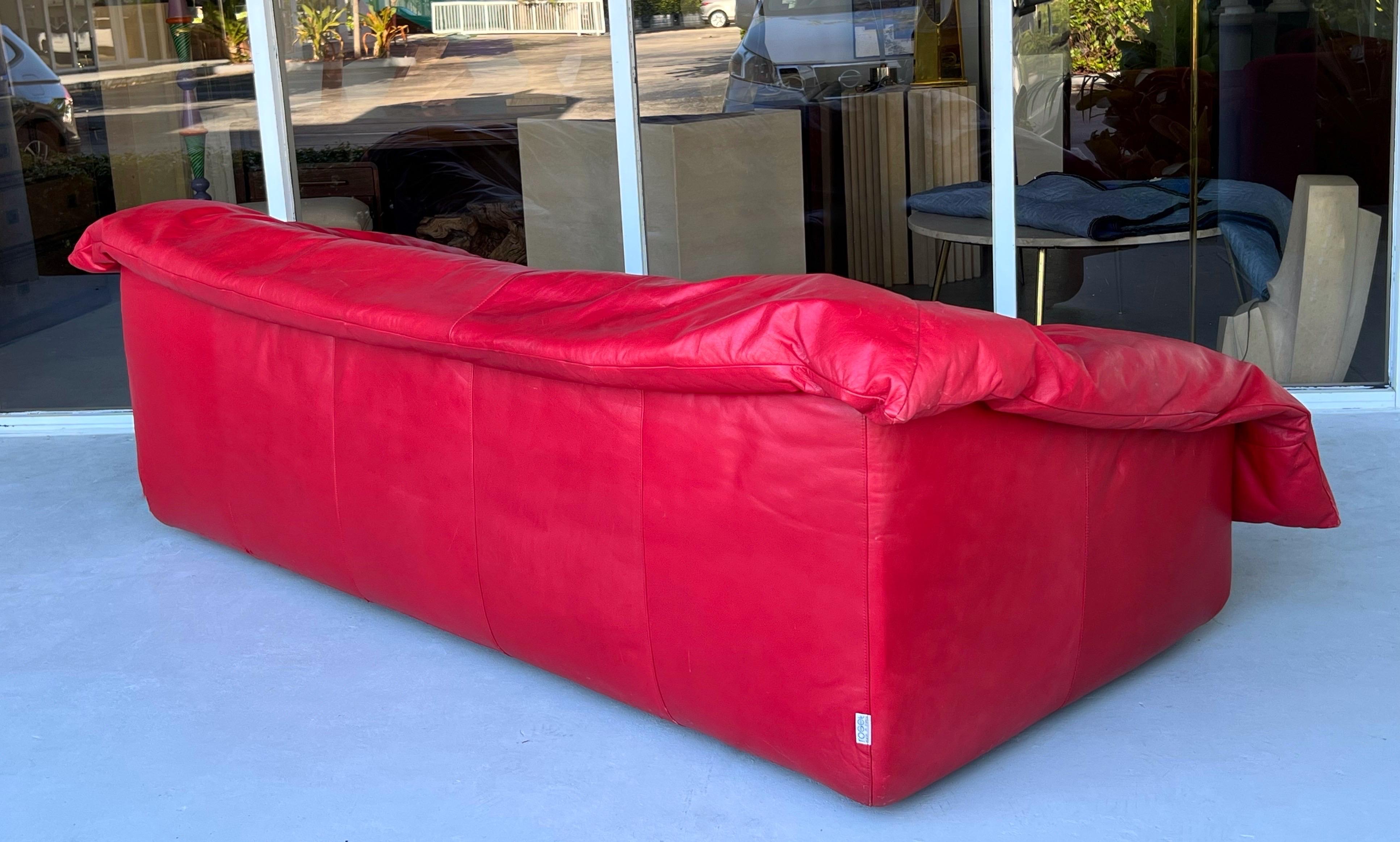 Ligne Roset Red Leather Flou Flou Sofa and Ottoman by D’Urbino De Pas Lomazzi 1