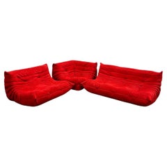 Ligne Roset Red Modular Togo Sofa by Michel Ducaroy, Set of Three