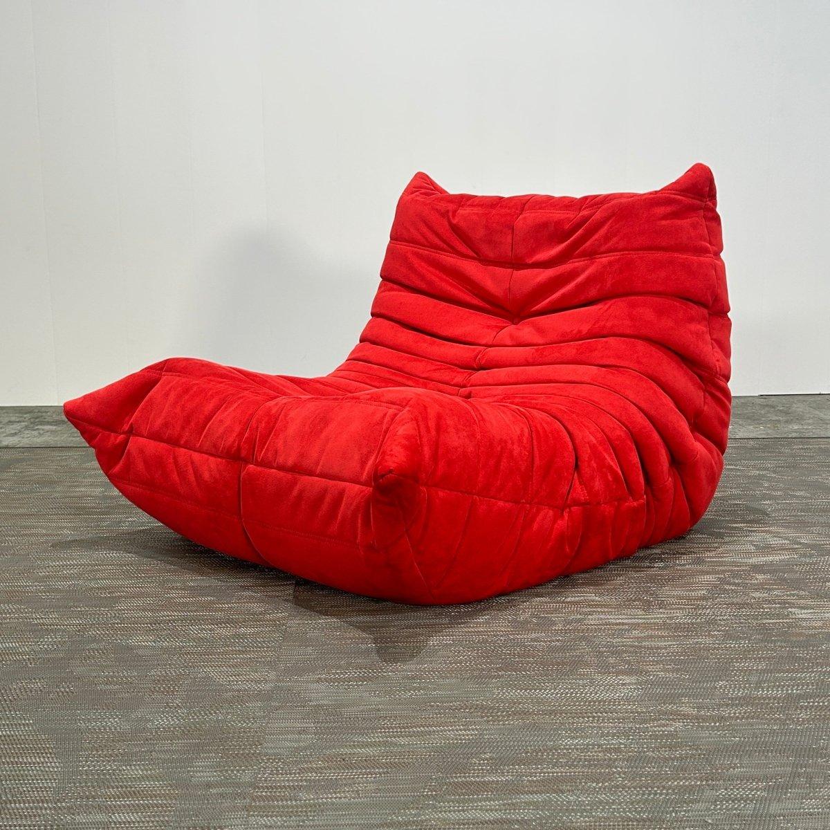 French Ligne Roset Red Togo Fireside Chair by Michel Ducaroy