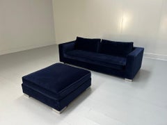 Ligne Roset "Rive Gauche" 3-Seat Sofa & Ottoman - In Midnight-Blue Velvet