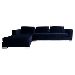 Ligne Roset "Rive Gauche" L-Shape Sofa - In Midnight-Blue Velvet