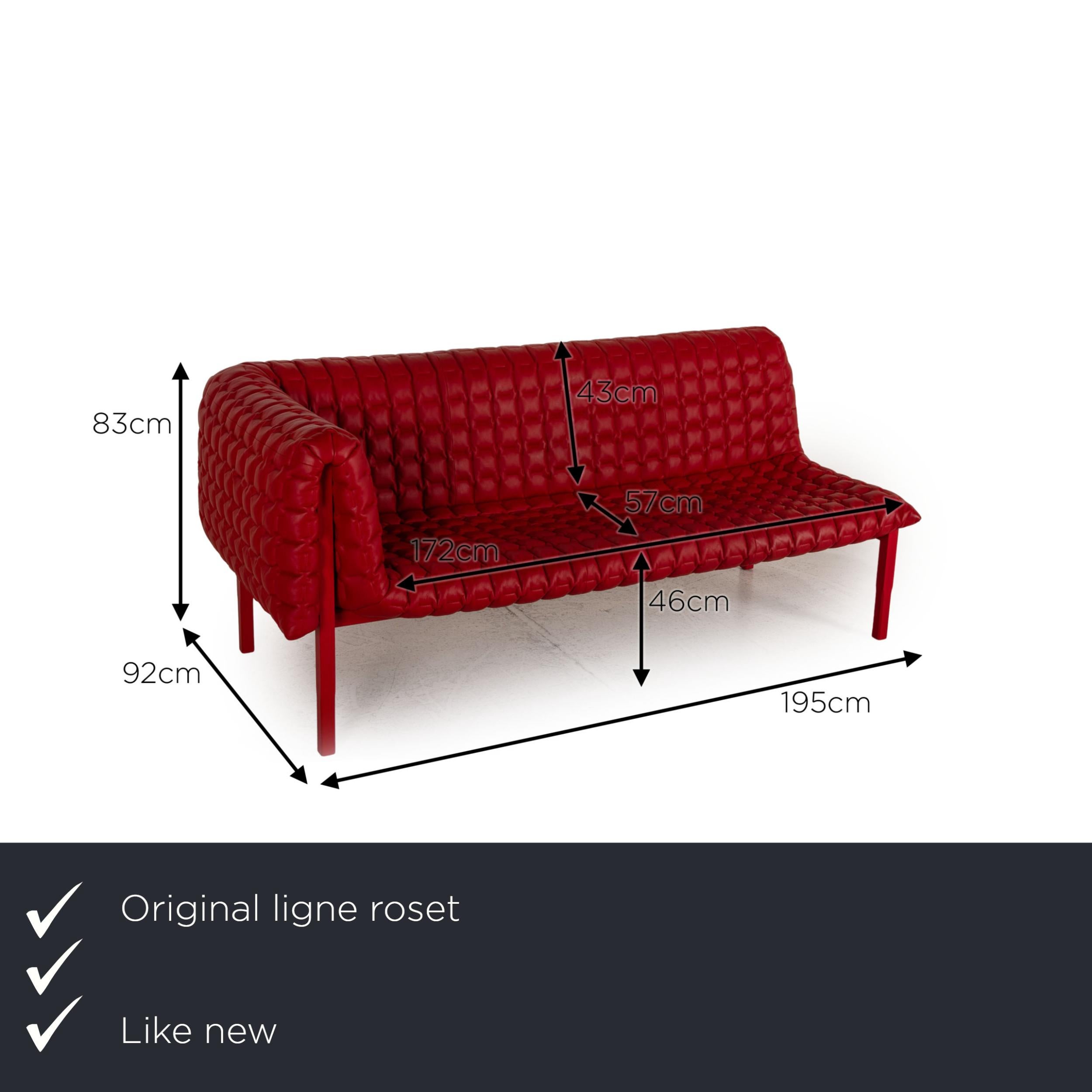 We present to you a ligne roset Ruché leather lounger red sofa couch Meridienne chaise longue.
 

 Product measurements in centimeters:
 

Depth: 92
Width: 195
Height: 83
Seat height: 46
Rest height: 81
Seat depth: 57
Seat width: