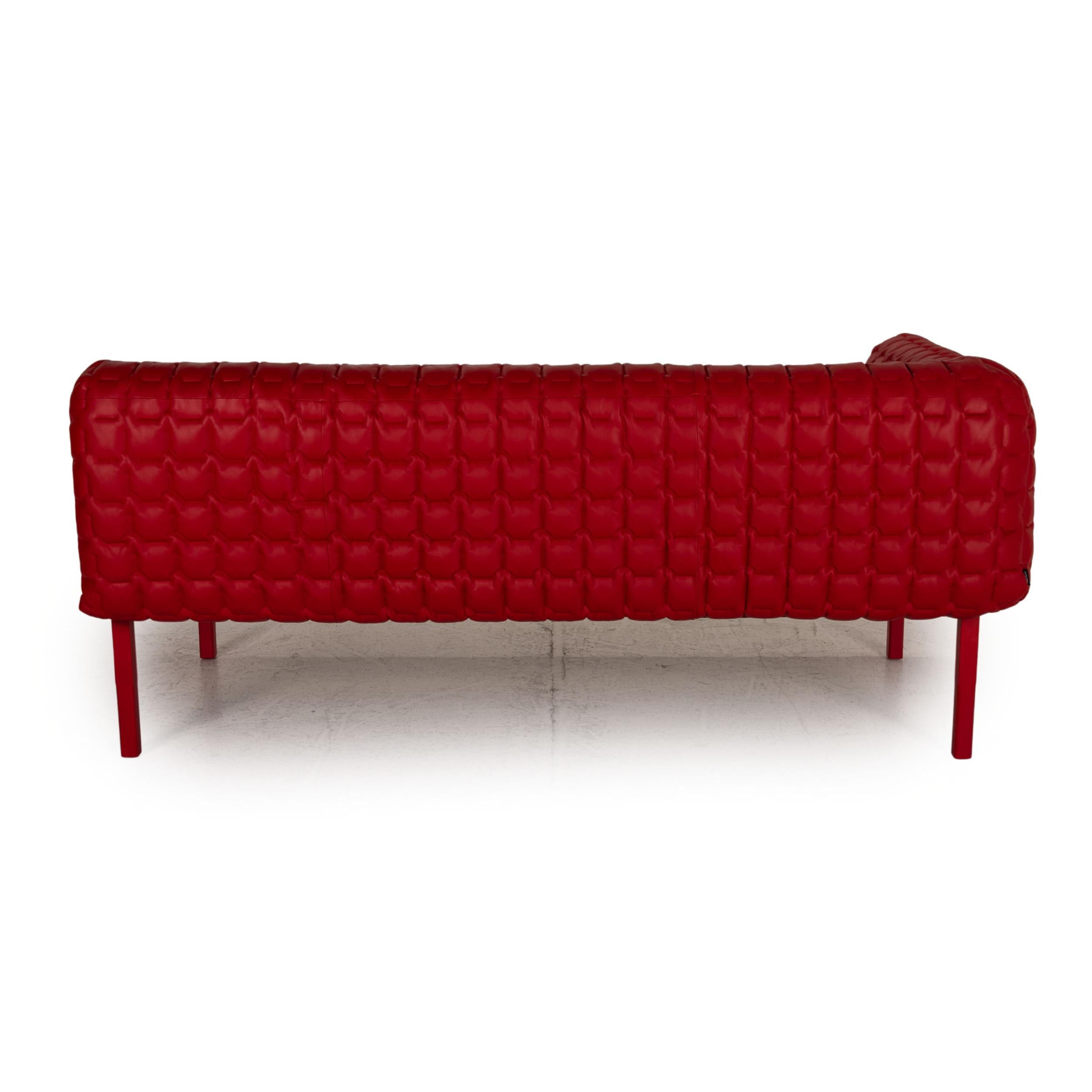 Contemporary Ligne Roset Ruché Leather Lounger Red Sofa Couch Meridienne Chaise Longue For Sale