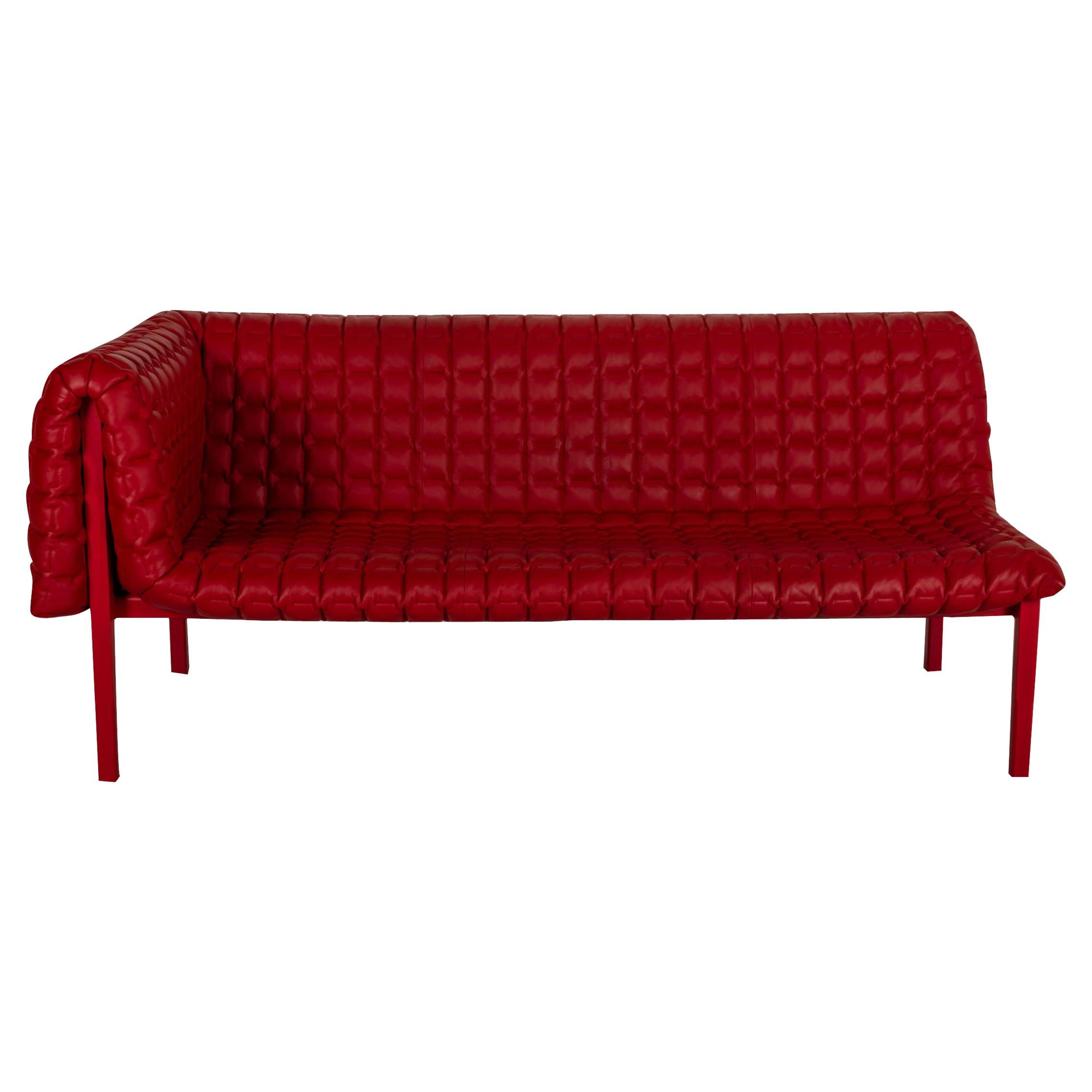 Ligne Roset Ruch Leder Lounger Rote Sofa Couch Meridienne Chaise Longue im Angebot