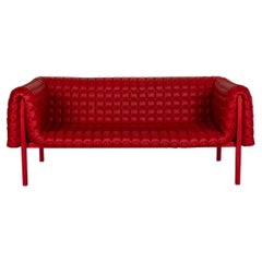 Ligne Roset Ruché Leather Sofa Red Three-Seater Couch