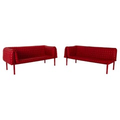 Ligne Roset Ruché Leather Sofa Set Red 1x Three-Seater 1x Couch