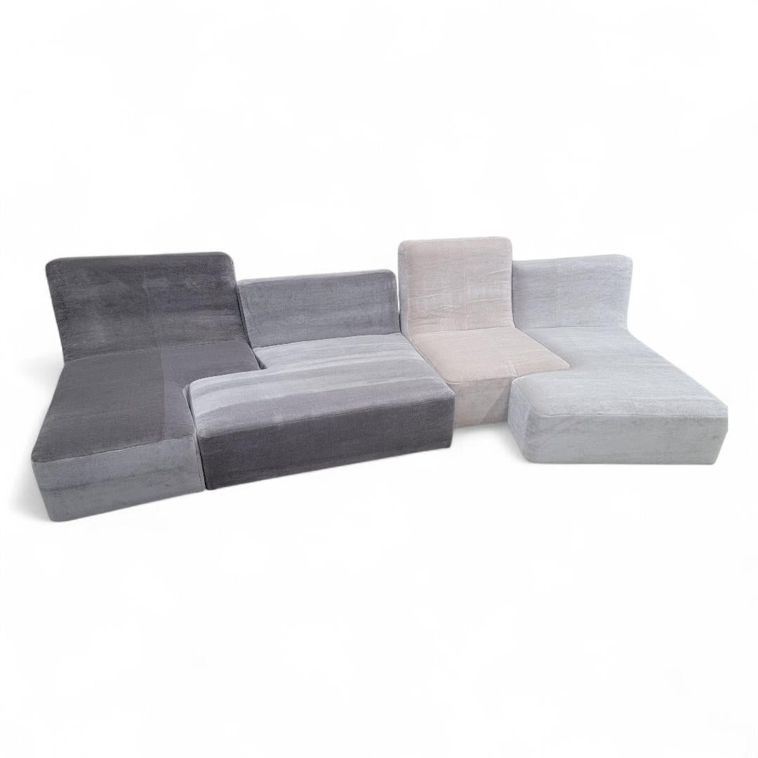 Mid-Century Modern Ligne Roset Sectional Sofa by Philippe Nigro In an Italian Plush Mohair-Set of 4 For Sale