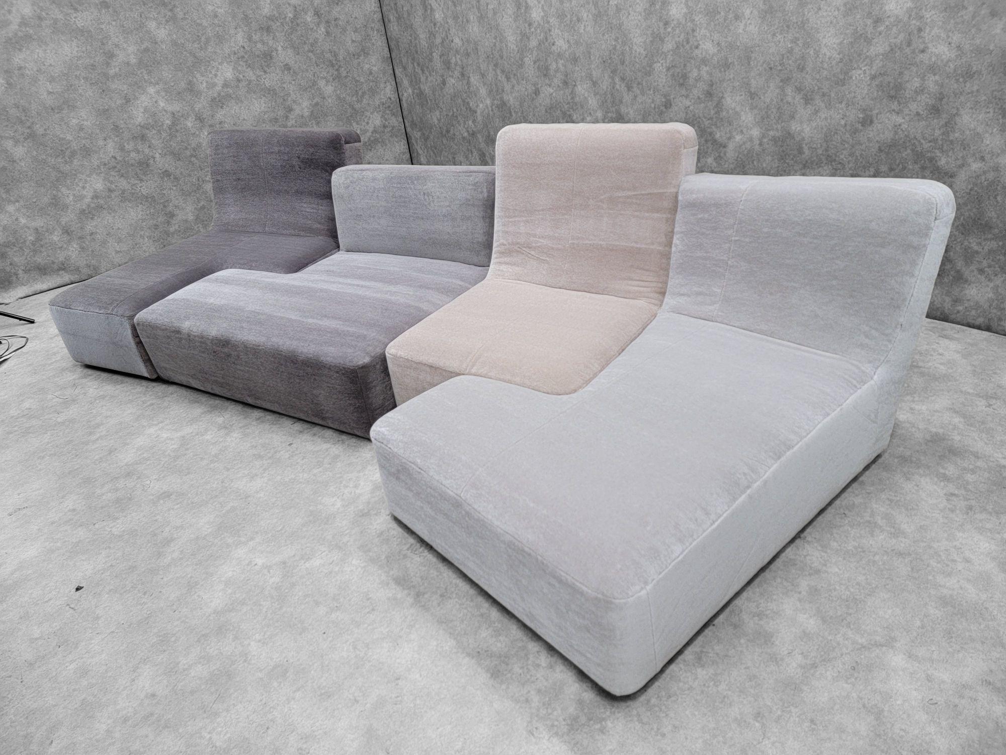 French Ligne Roset Sectional Sofa by Philippe Nigro In an Italian Plush Mohair-Set of 4 For Sale