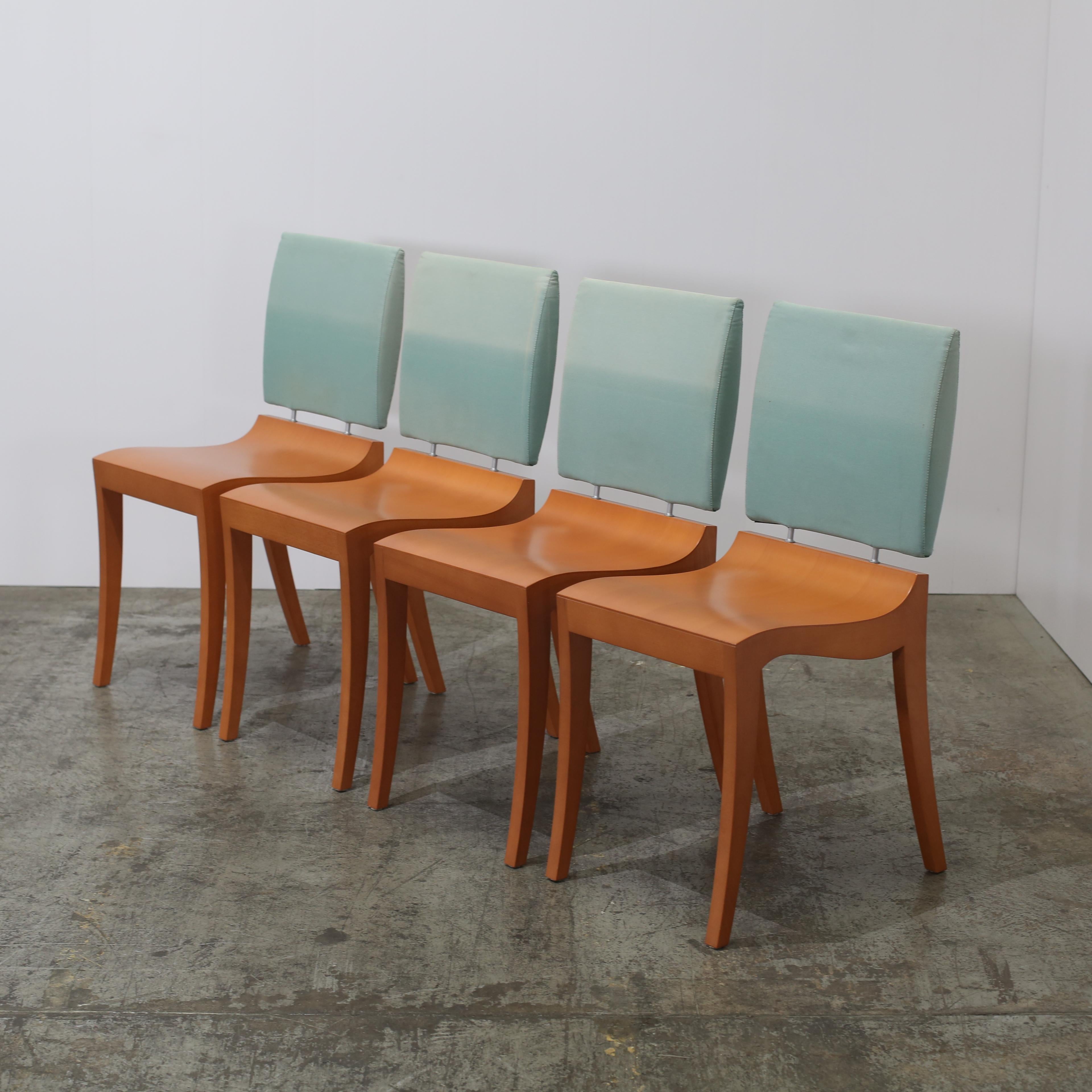 Wood Ligne Roset Set of Four Finn Chairs For Sale