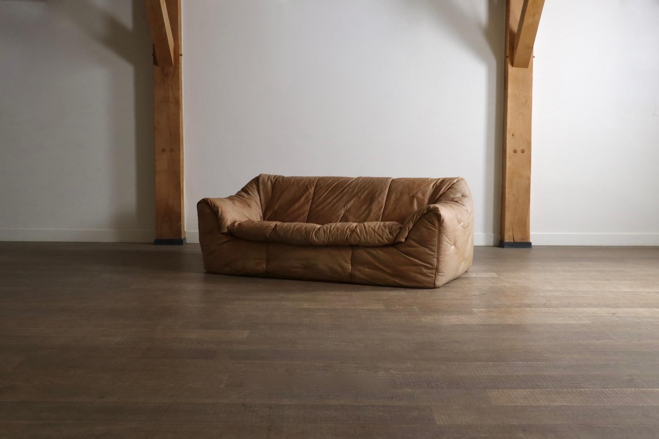 Ligne Roset Sloop Sofa von Michel Ducaroy In Cognac Leder, 1970er Jahre (Mitte des 20. Jahrhunderts) im Angebot