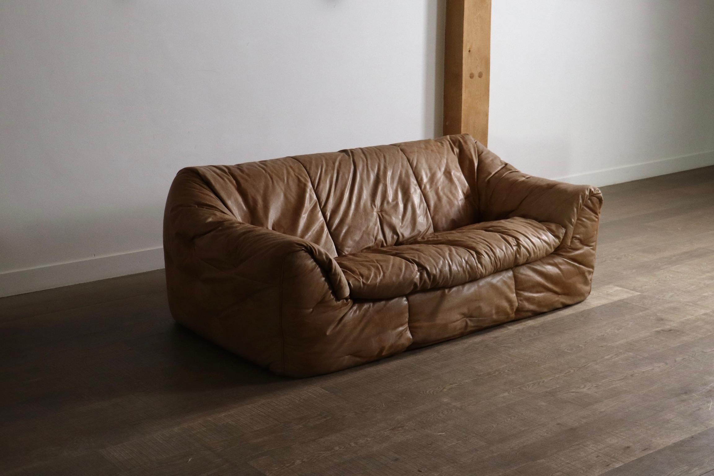 Ligne Roset Sloop Sofa von Michel Ducaroy In Cognac Leder, 1970er Jahre im Angebot 2