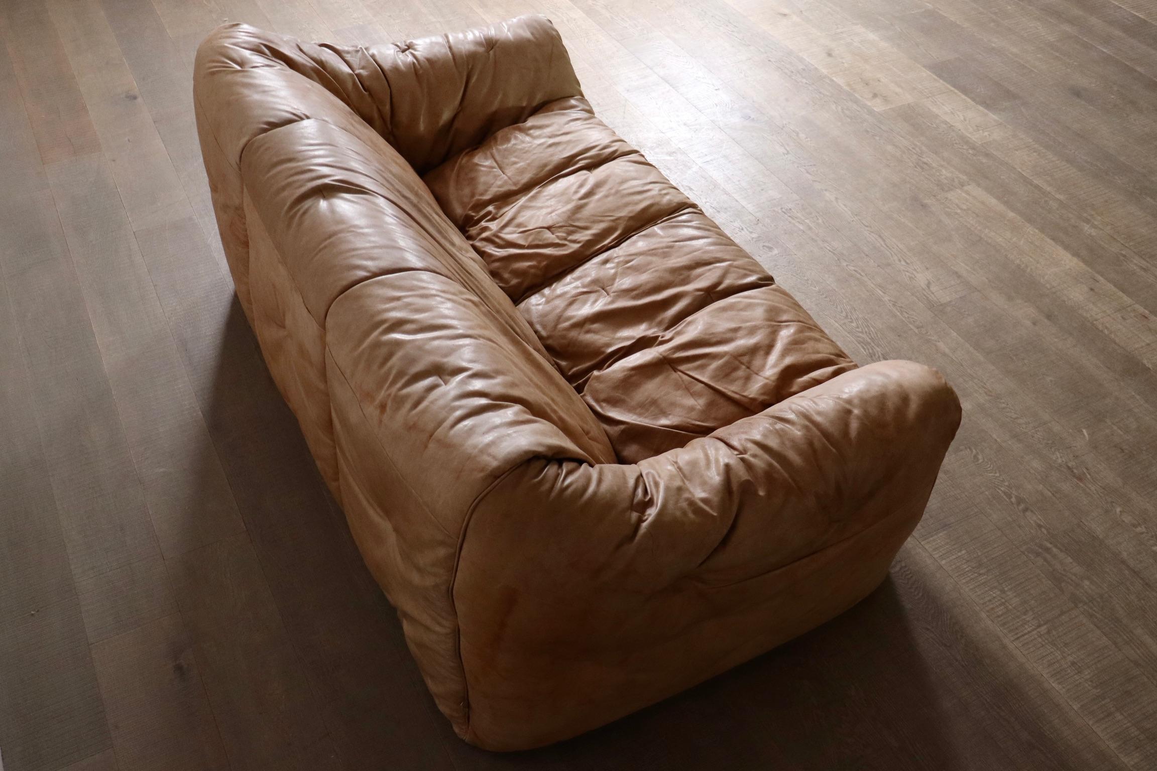 Ligne Roset Sloop Sofa von Michel Ducaroy In Cognac Leder, 1970er Jahre im Angebot 4