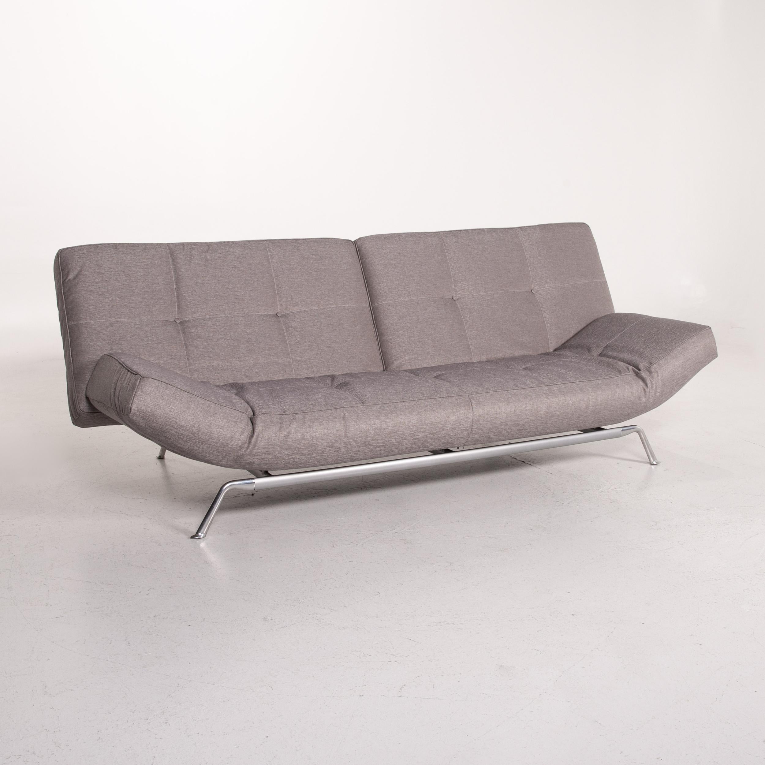 Ligne Roset Smala Fabric Sofa Gray Silver Three-Seater Function Sleeping For Sale 3