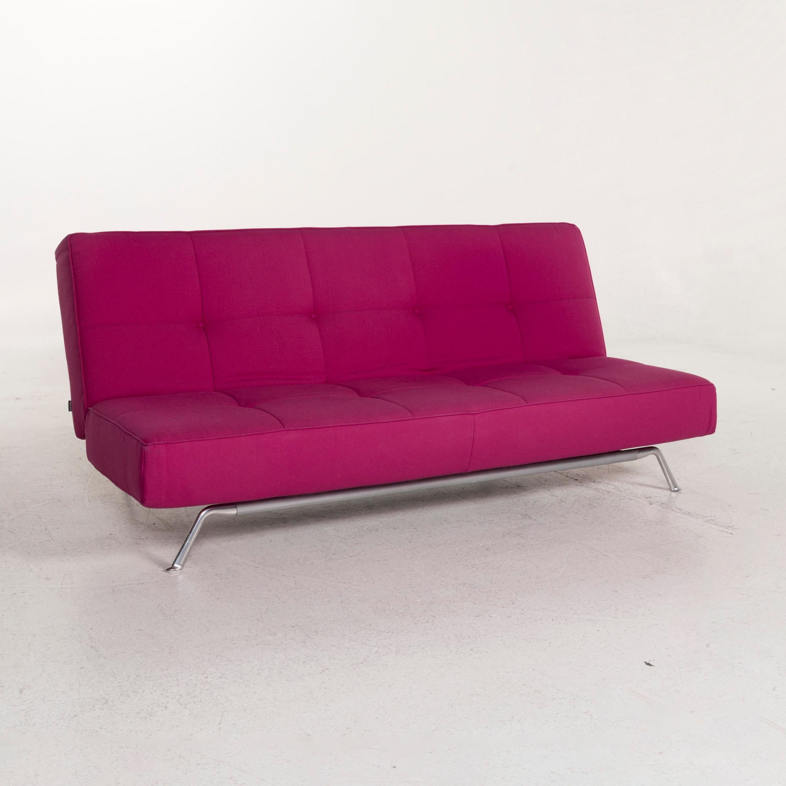 French Ligne Roset Smala Fabric Sofa Pink Three-Seat Sofa Bed Function Sleep
