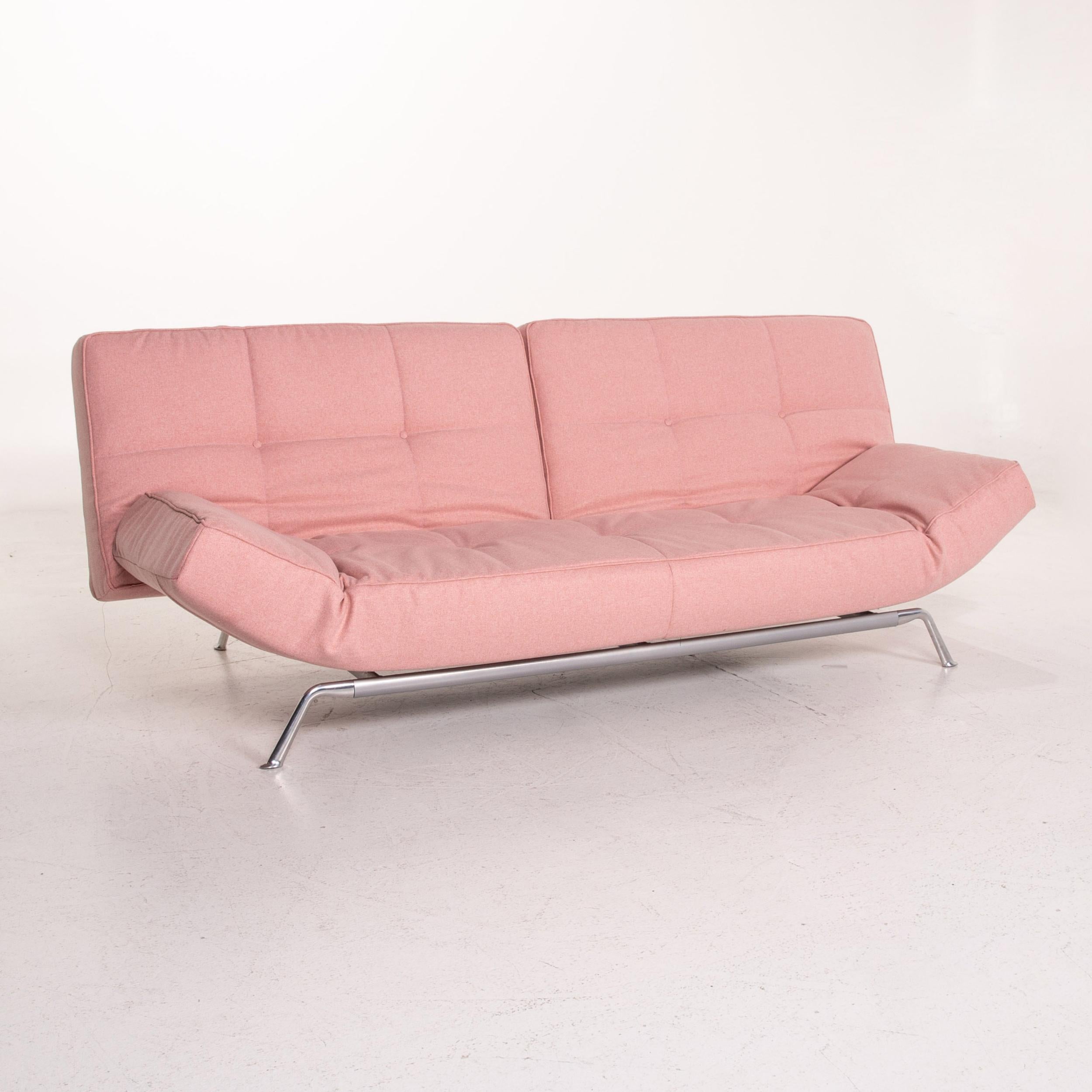 French Ligne Roset Smala Fabric Sofa Rosé Pink Three-Seat Function Sleeping Function