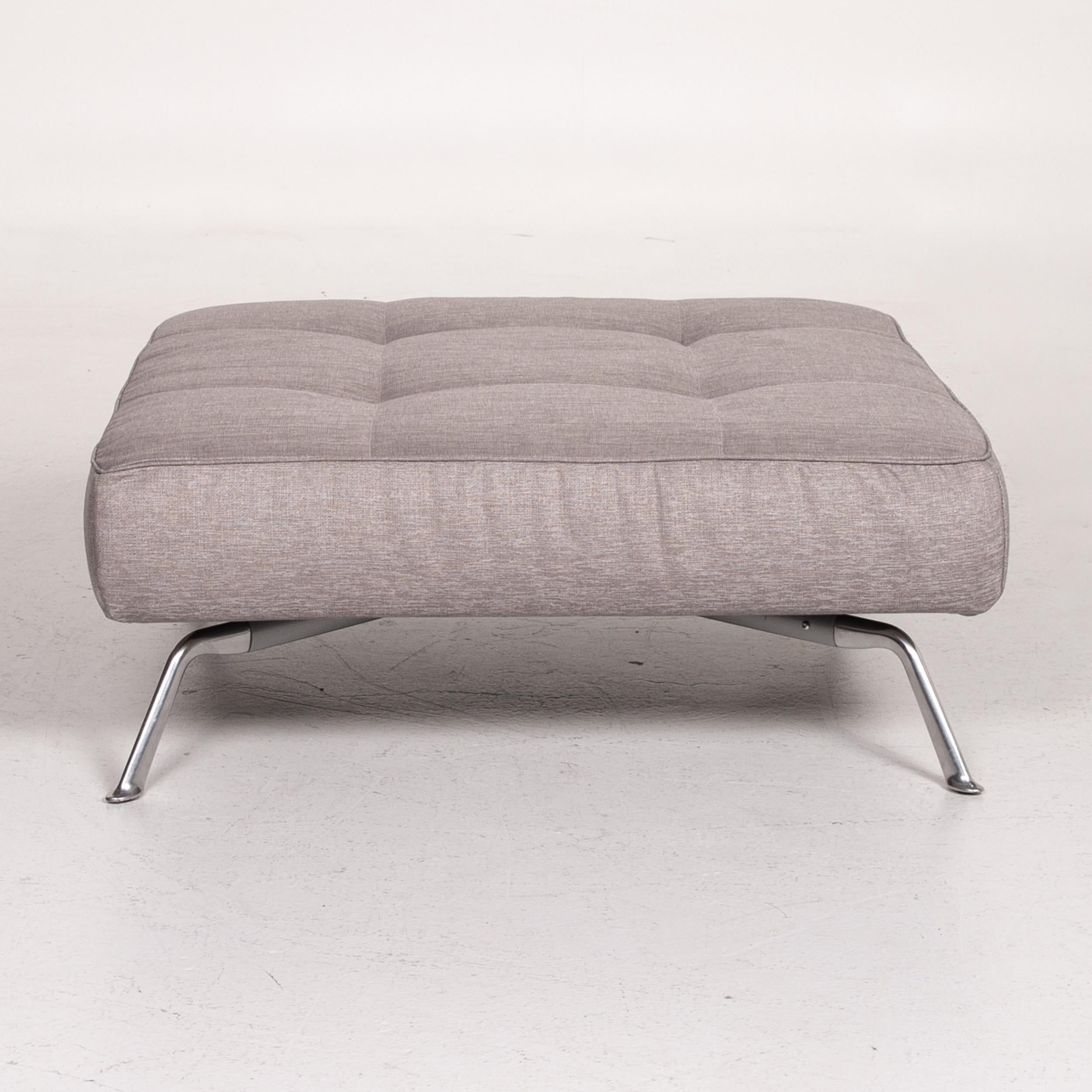 French Ligne Roset Smala Fabric Stool Gray Silver Ottoman For Sale