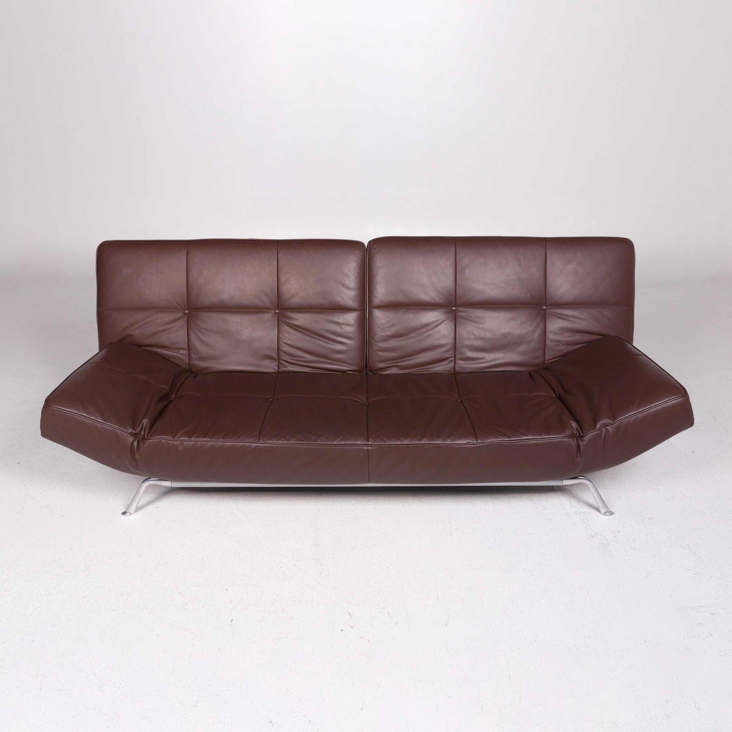 Ligne Roset Smala Leather Sofa Brown Three-Seat Function Couch In Good Condition In Cologne, DE