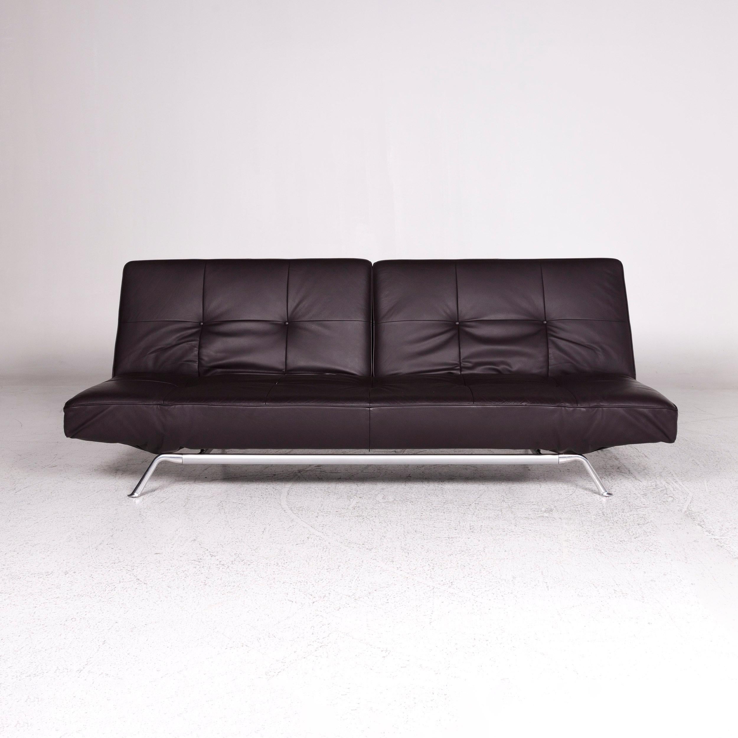 We bring to you a Ligne Roset smala leather sofa eggplant two-seat sofa bed function couch.

 Product measurements in centimeters:
 
Depth: 118
Width: 242
Height: 92
Seat-height: 41
Rest-height: 42
Seat-depth: 62
Seat-width: