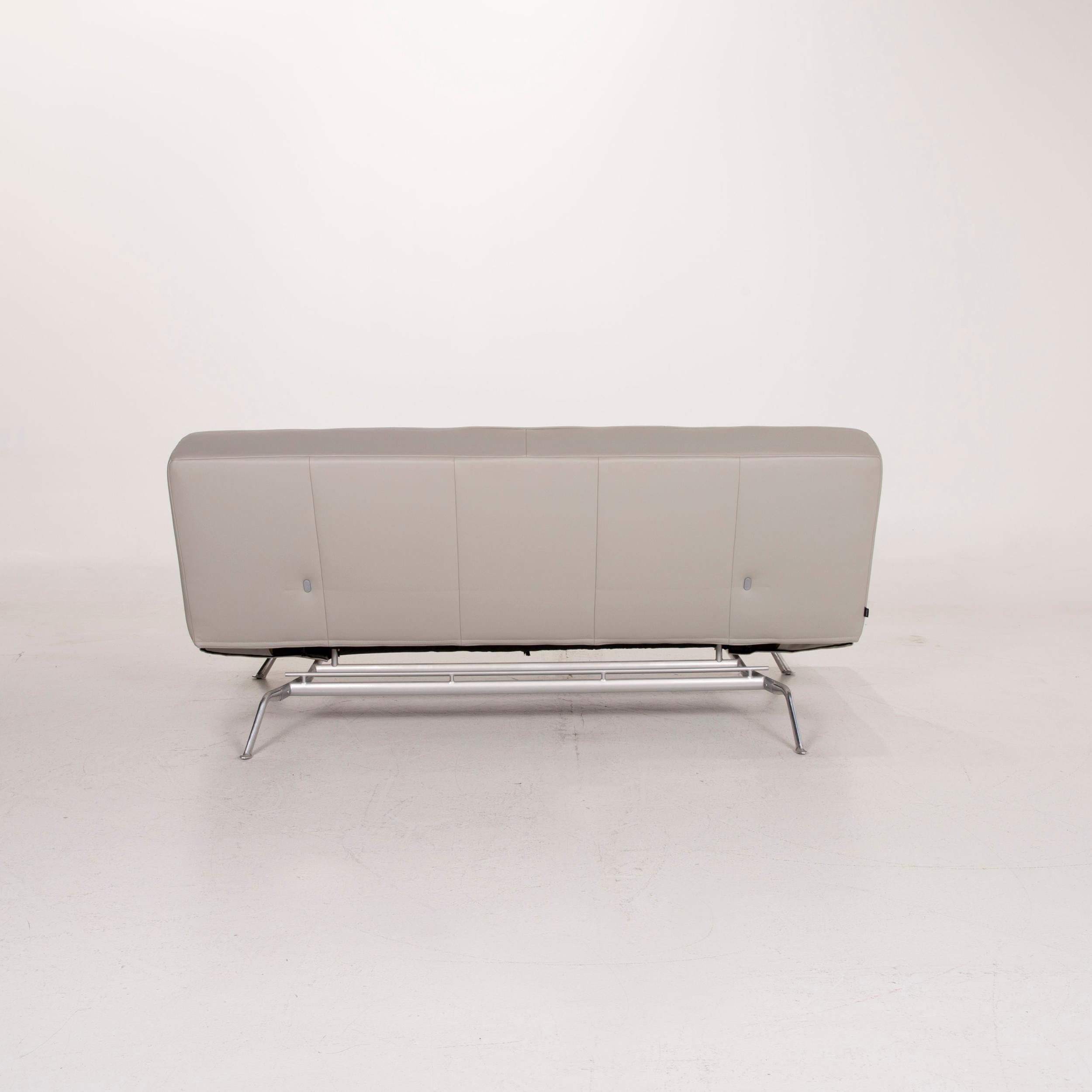 Ligne Roset Smala Leather Sofa Gray Three-Seat Relax Function Sleep Function For Sale 4