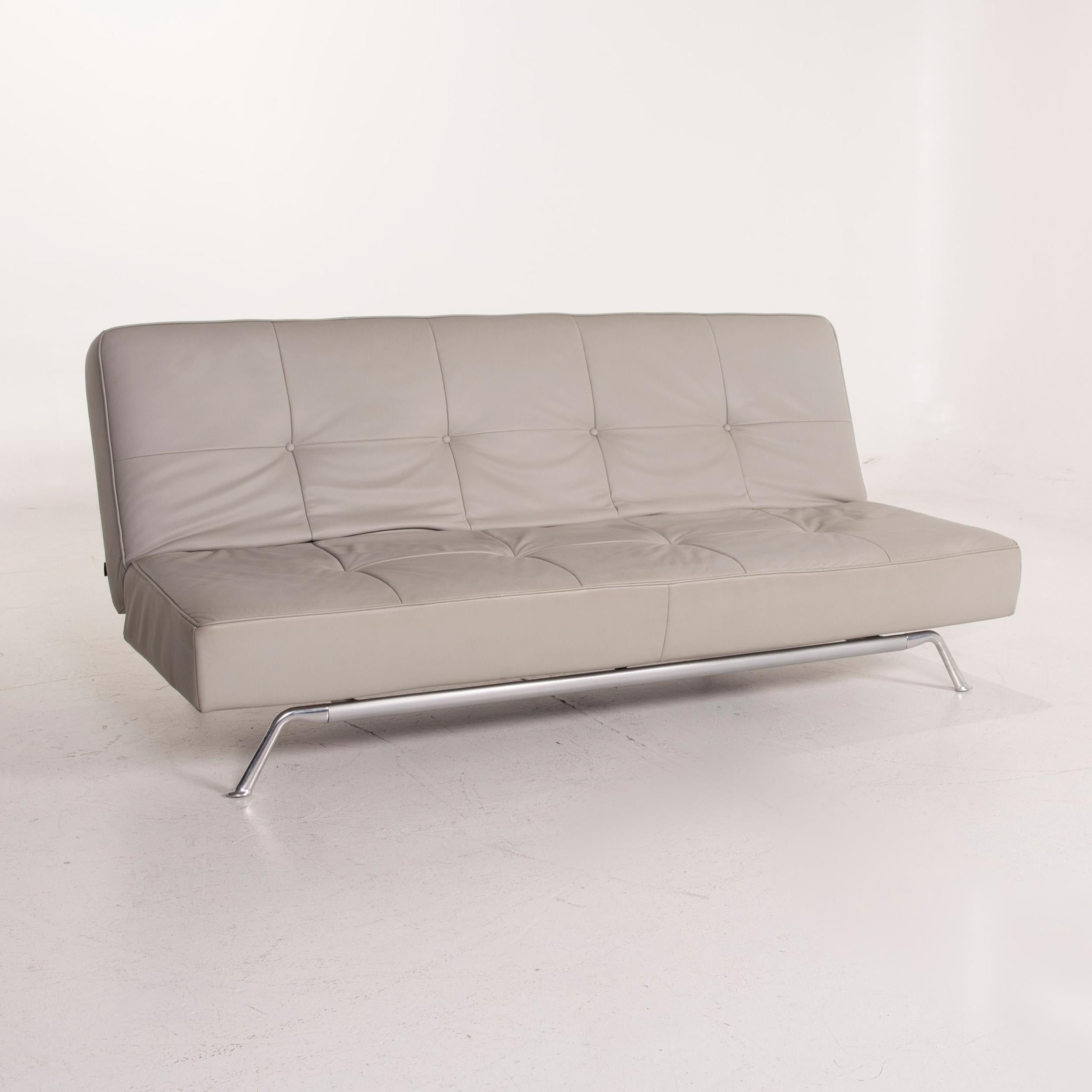 Ligne Roset Smala Leather Sofa Gray Three-Seat Relax Function Sleep Function For Sale 1