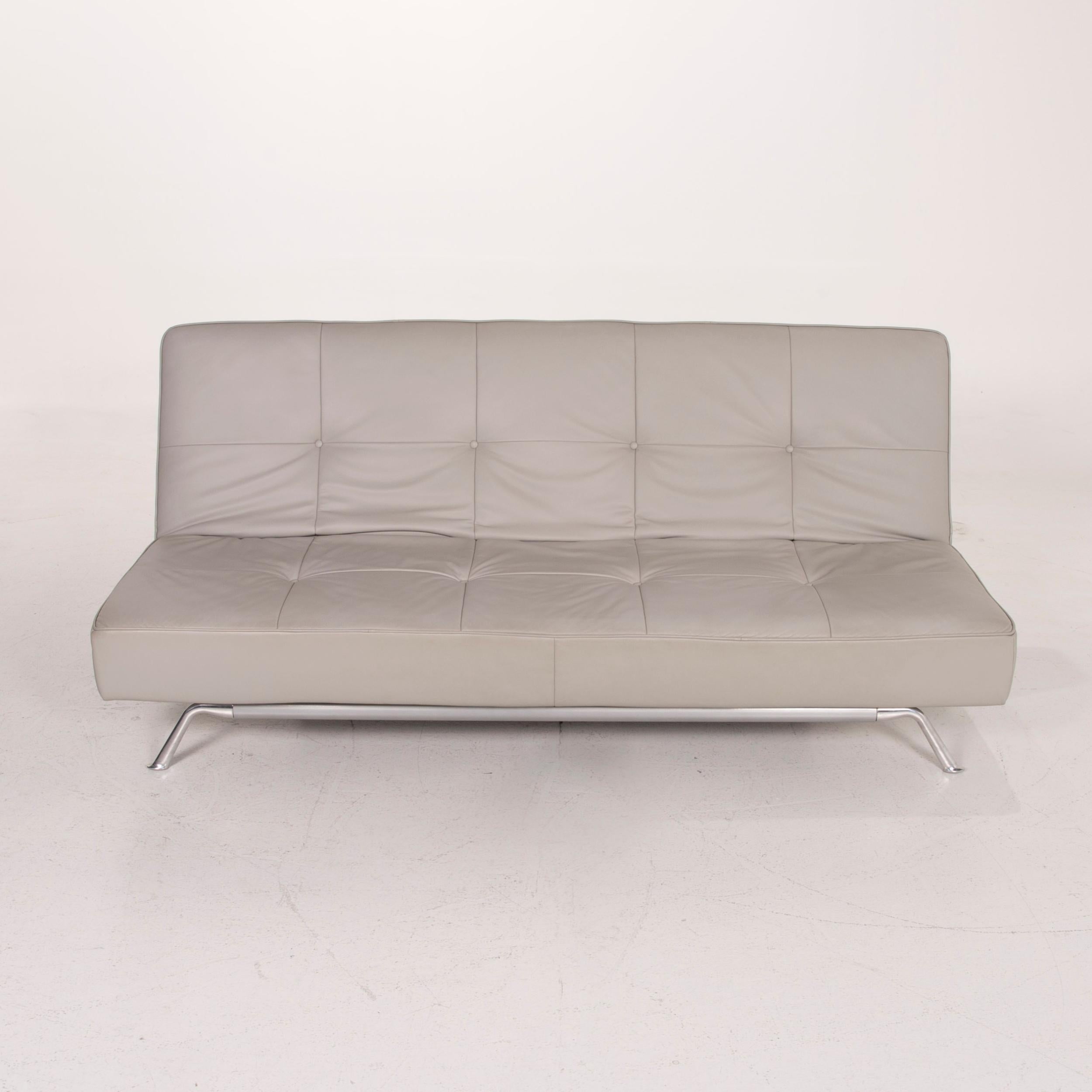 Ligne Roset Smala Leather Sofa Gray Three-Seat Relax Function Sleep Function For Sale 2