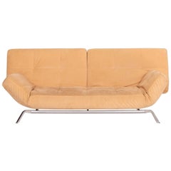 Used Ligne Roset Smala Microfiber Fabric Sofa Bed Beige Three-Seat Sofa Sleep