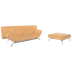 Used Ligne Roset Smala Microfiber Fabric Sofa Set Beige 1 Three-Seat 1 Stool