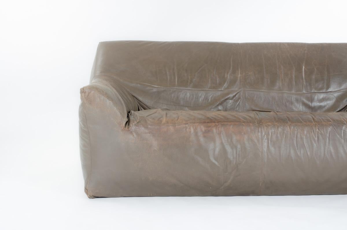 Ligne Roset sofa in brown leather 1980 For Sale 4