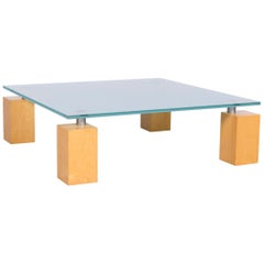 Ligne Roset Squadra Coffee Table Glass Top with Wooden Feed Square